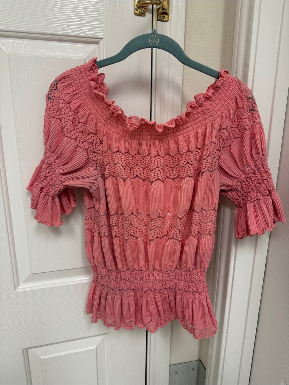 Ashley Stewart Women’s Pink Smocked Off-Shoulder Top